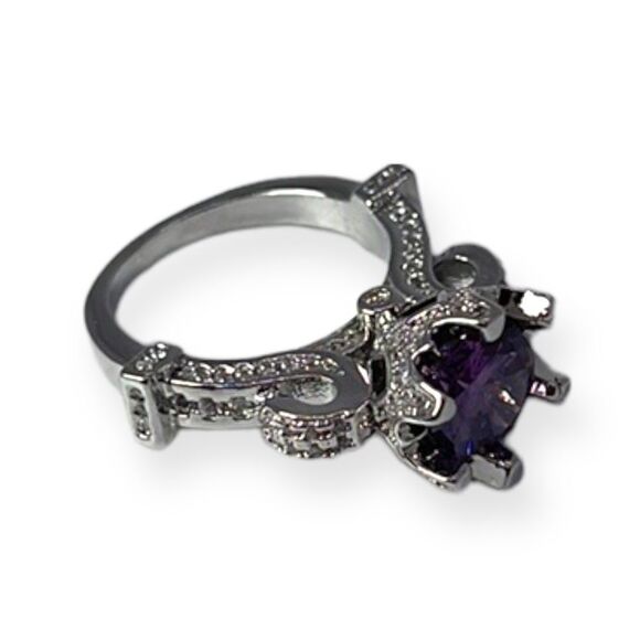 NWT White Gold & Amethyst Birthstone Ring - Size 5